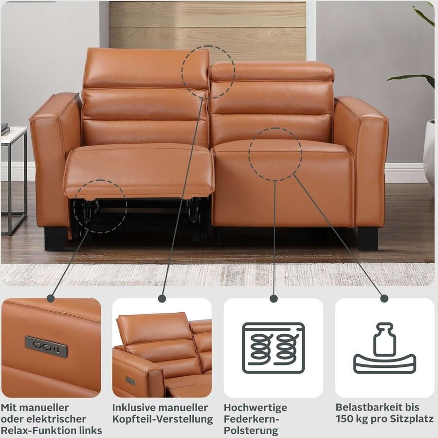 Places of Style 2-zitsbank Carpari 162 cm met handmatige of elektrische relaxfunctie