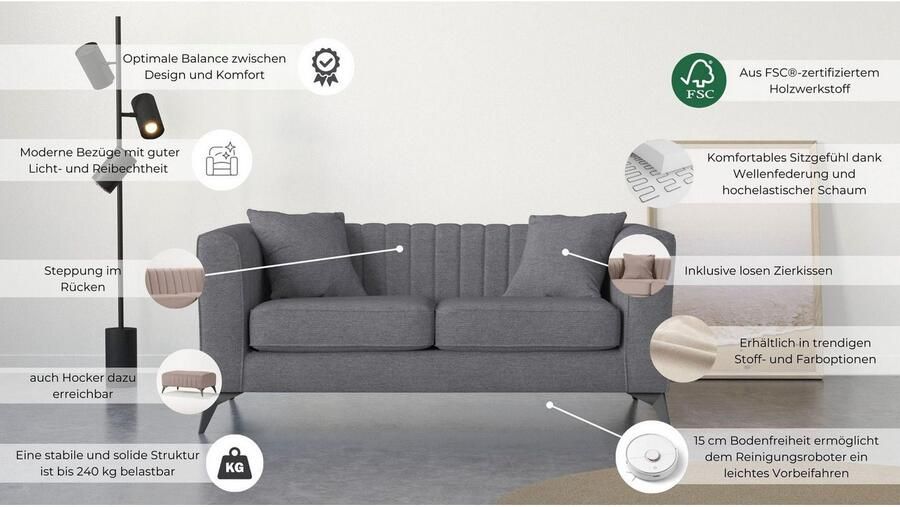 Places of Style 2-zitsbank MATTHEW elegant designsofa afmetingen B D H: 170 86 74 cm - Foto 3