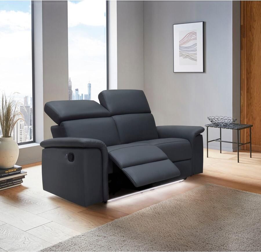 Home affaire 2-zitsbank Pareli 172 cm handmatige en elektrische relaxfunctie USB hoofdsteunverstelling LED in echt leer kunstleer web - Foto 2