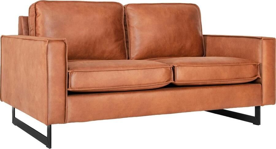 Places of Style 2-zitsbank Pinto 166 cm cord chenille leerlook met keder zwarte metalen voeten golfondersteuning - Foto 8