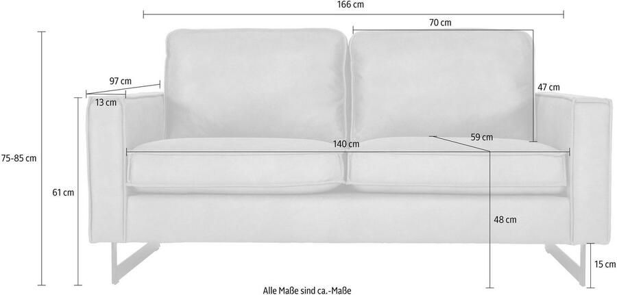 Places of Style 2-zitsbank Pinto 166 cm cord chenille leerlook met keder zwarte metalen voeten golfondersteuning - Foto 9