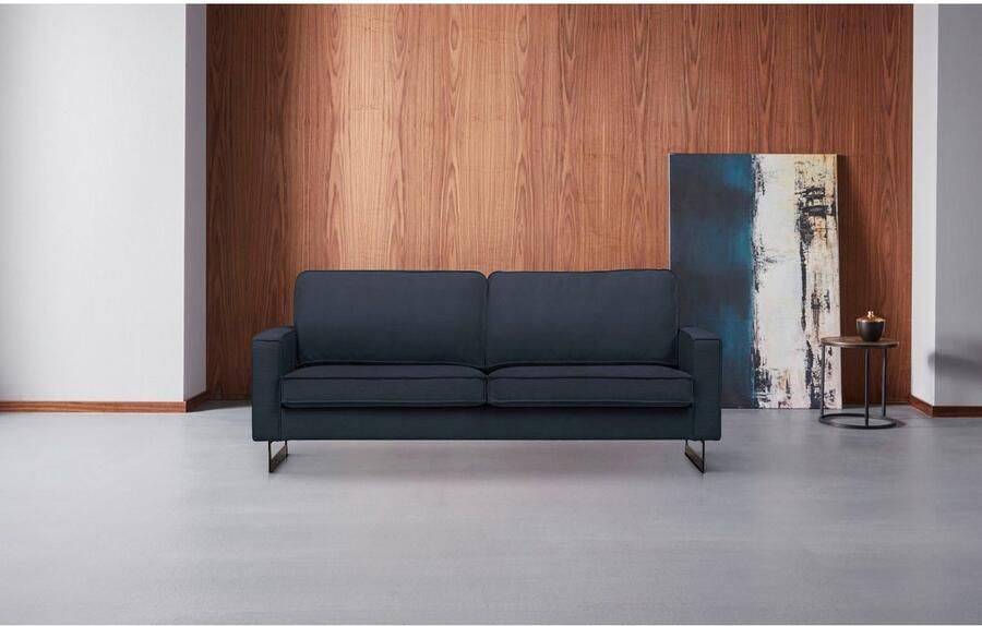 Places of Style 2-zitsbank Pinto 166 cm cord chenille leerlook met keder zwarte metalen voeten golfondersteuning - Foto 4
