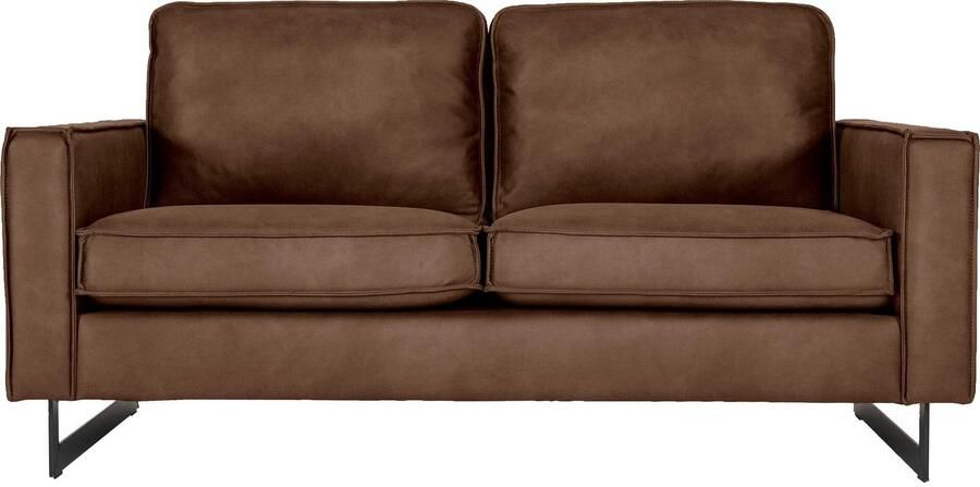 Places of Style 2-zitsbank Pinto 166 cm cord chenille leerlook met keder zwarte metalen voeten golfondersteuning - Foto 6