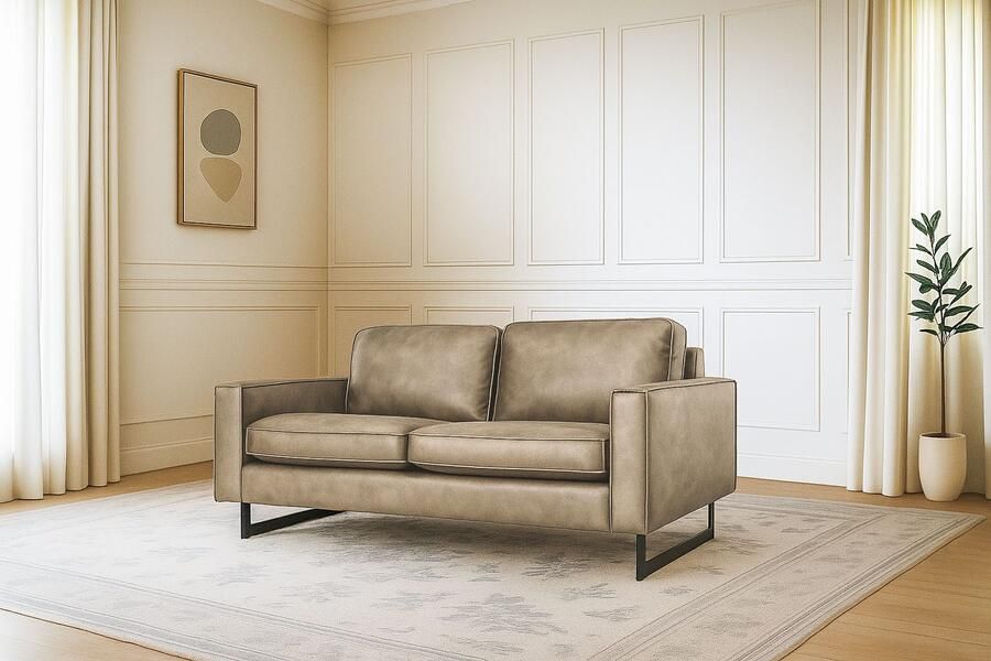 Places of Style 2-zitsbank Pinto 166 cm cord chenille leerlook met keder zwarte metalen voeten golfondersteuning - Foto 3