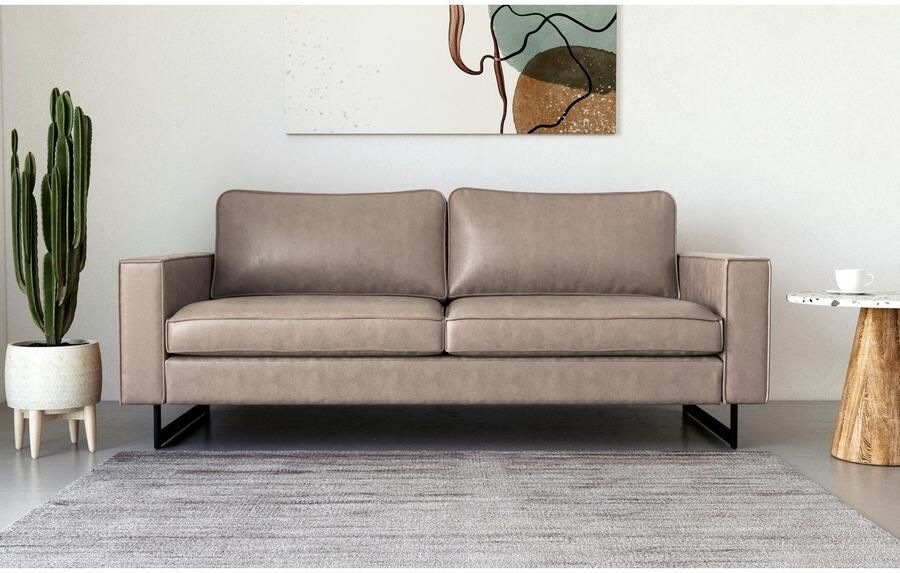 Places of Style 3-zitsbank Pinto 206 cm cord chenille leerlook met keder zwarte metalen voeten golfondersteuning - Foto 4