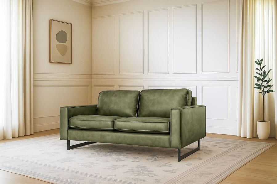 Places of Style 2-zitsbank Pinto 166 cm cord chenille leerlook met keder zwarte metalen voeten golfondersteuning - Foto 2