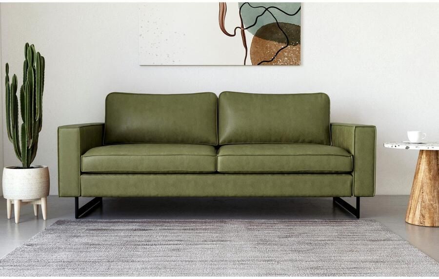 Places of Style 2-zitsbank Pinto 166 cm cord chenille leerlook met keder zwarte metalen voeten golfondersteuning - Foto 3