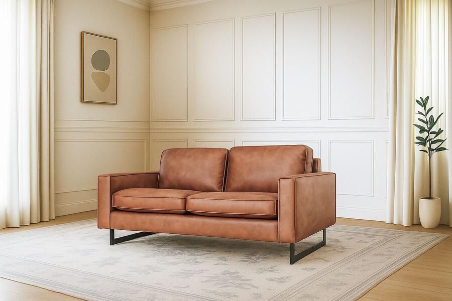 Places of Style 2-zitsbank Pinto 166 cm cord chenille leerlook met keder zwarte metalen voeten golfondersteuning - Foto 5