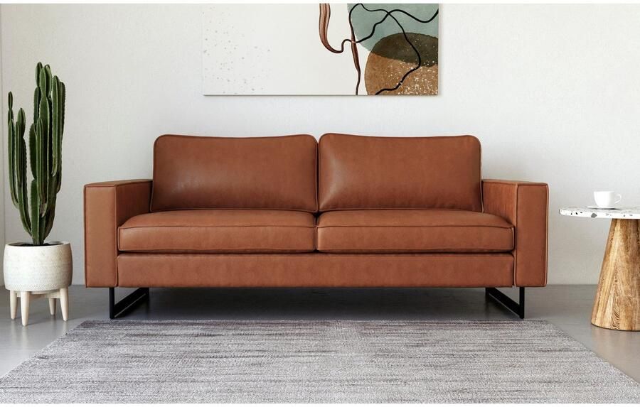 Places of Style 2-zitsbank Pinto 166 cm cord chenille leerlook met keder zwarte metalen voeten golfondersteuning - Foto 6