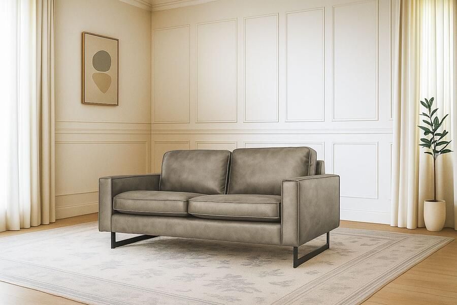 Places of Style 2-zitsbank Pinto 166 cm cord chenille leerlook met keder zwarte metalen voeten golfondersteuning - Foto 3