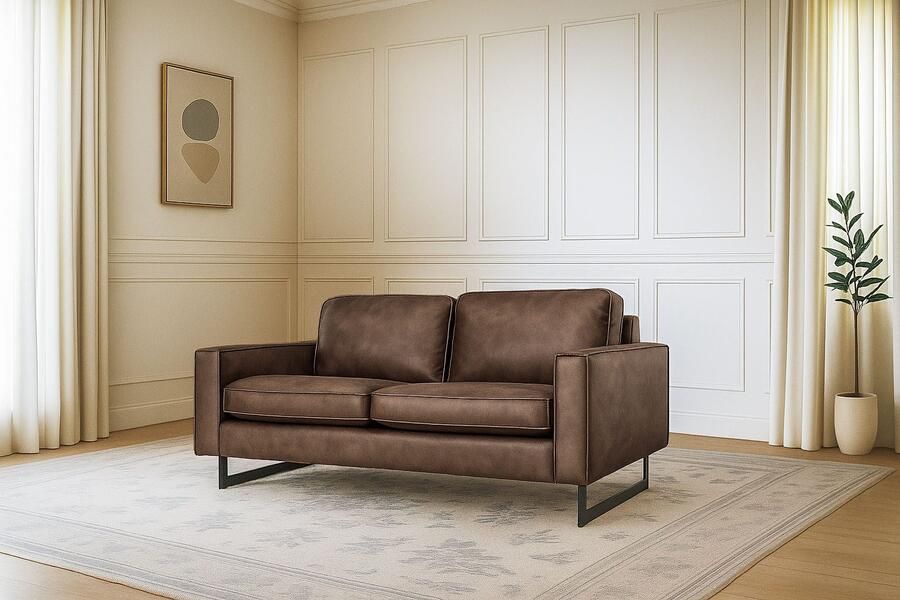 Places of Style 2-zitsbank Pinto 166 cm cord chenille leerlook met keder zwarte metalen voeten golfondersteuning - Foto 3