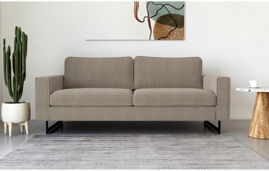 Places of Style 2-zitsbank Pinto 166 cm cord chenille leerlook met keder zwarte metalen voeten golfondersteuning - Foto 2