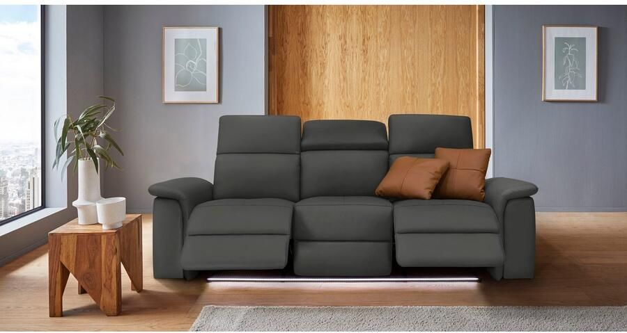 Home affaire 3-zitsbank Pareli 229 cm handmatige en elektrische relaxfunctie in 2 zits USB verstelbare hoofdsteun LED-verlichting in echt leer kunstleer geweven stof - Foto 6