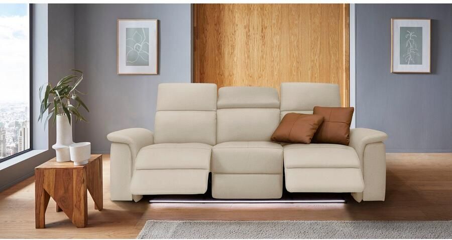 Home affaire 3-zitsbank Pareli 229 cm handmatige en elektrische relaxfunctie in 2 zits USB verstelbare hoofdsteun LED-verlichting in echt leer kunstleer geweven stof - Foto 6