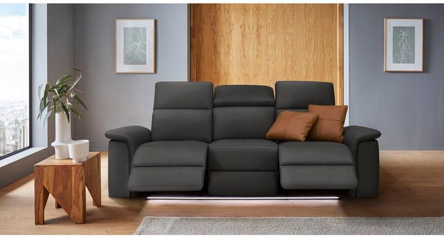 Home affaire 3-zitsbank Pareli 229 cm handmatige en elektrische relaxfunctie in 2 zits USB verstelbare hoofdsteun LED-verlichting in echt leer kunstleer geweven stof - Foto 6