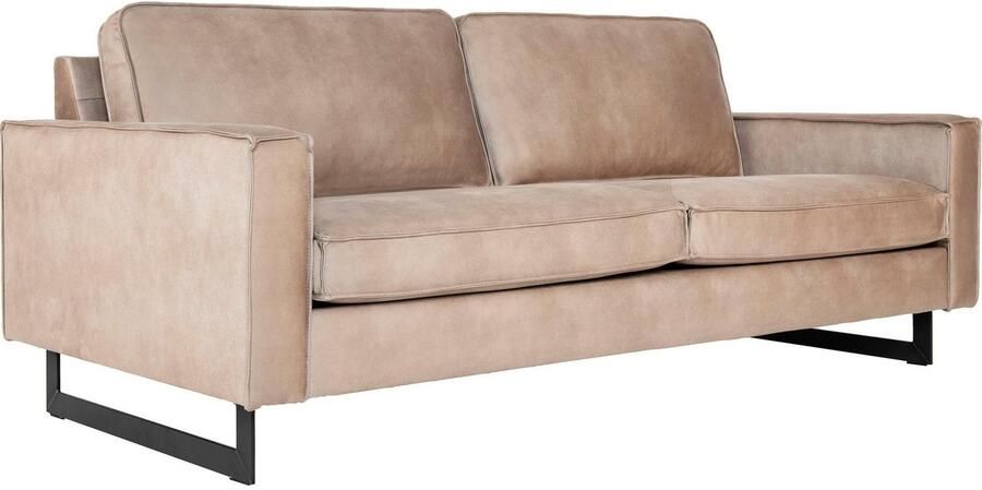 Places of Style 3-zitsbank Pinto 206 cm cord chenille leerlook met keder zwarte metalen voeten golfondersteuning - Foto 8