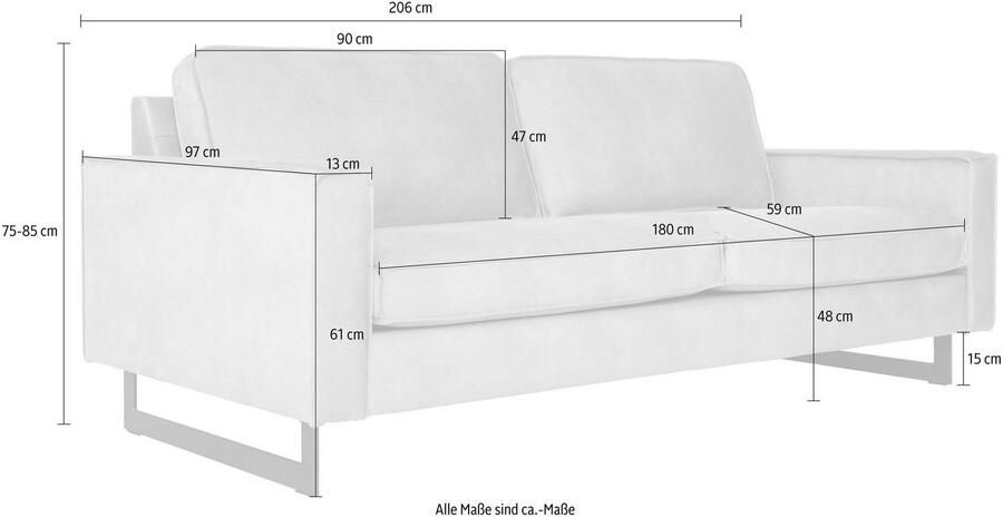 Places of Style 3-zitsbank Pinto 206 cm cord chenille leerlook met keder zwarte metalen voeten golfondersteuning - Foto 6