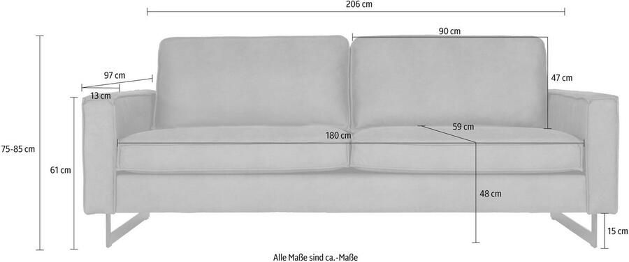 Places of Style 3-zitsbank Pinto 206 cm cord chenille leerlook met keder zwarte metalen voeten golfondersteuning - Foto 6