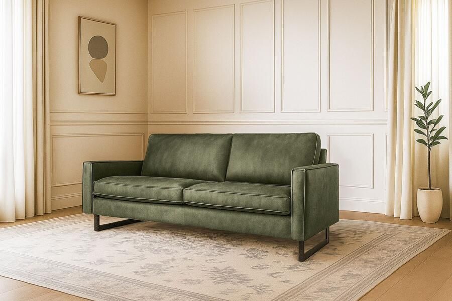 Places of Style 3-zitsbank Pinto 206 cm cord chenille leerlook met keder zwarte metalen voeten golfondersteuning - Foto 3