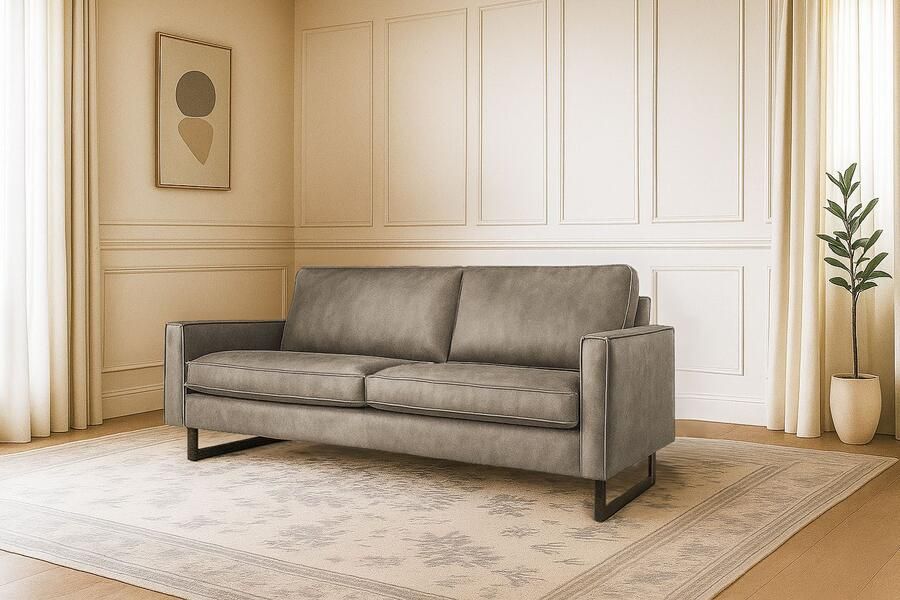 Places of Style 3-zitsbank Pinto 206 cm cord chenille leerlook met keder zwarte metalen voeten golfondersteuning - Foto 3