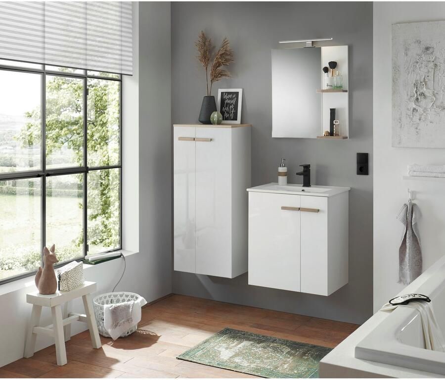 Places of Style Wastafelonderkast SOLiD onderkast incl. wastafel badkamerkast met houten handgrepen - Foto 3