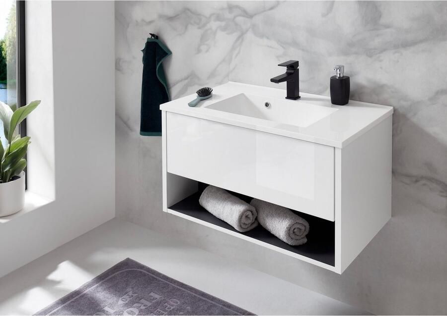 Places of Style Badkamerserie Studio Line bad in modern ontwerp 4-delig badkamer Kast wastafel en spiegel in twee kleuren beschikbaar opbergruimte (4-delig) - Foto 9