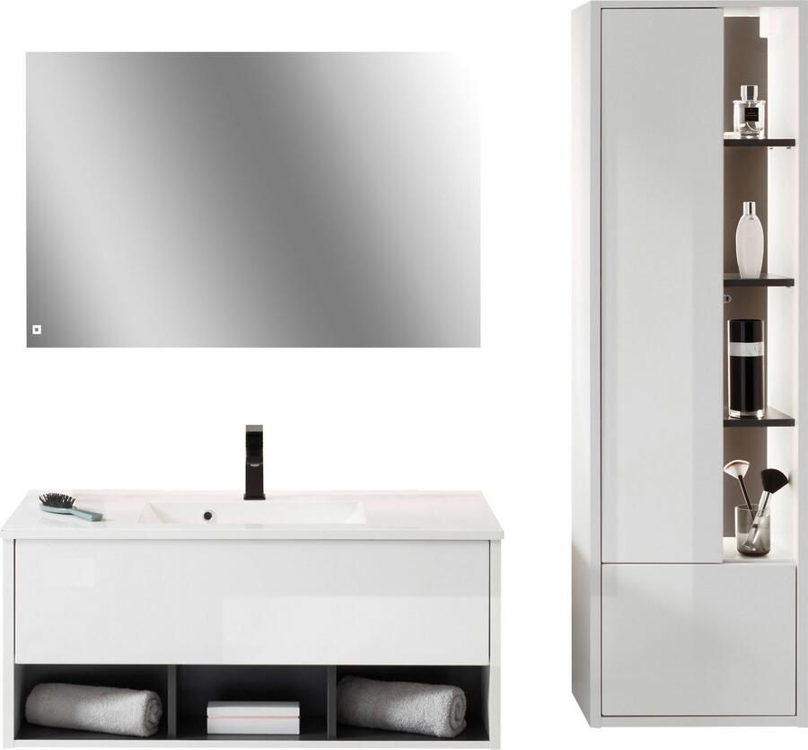 Places of Style Badkamerserie Studio Line bad in modern ontwerp 3-delig badkamer Kast wastafel en spiegel in twee kleuren beschikbaar opbergruimte (3-delig) - Foto 3