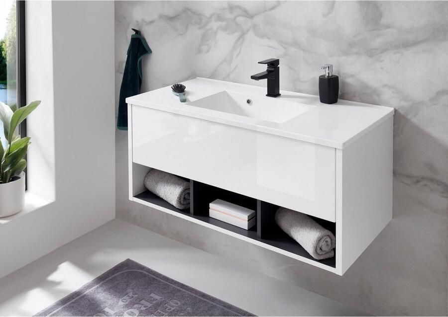 Places of Style Badkamerserie Studio Line bad in modern ontwerp 3-delig badkamer Kast wastafel en spiegel in twee kleuren beschikbaar opbergruimte (3-delig) - Foto 7