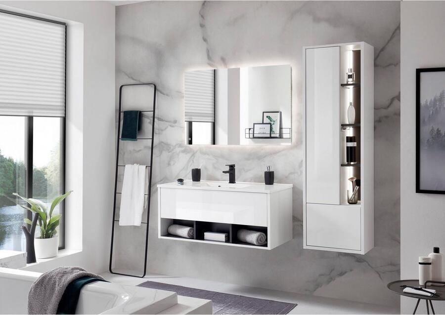 Places of Style Badkamerserie Studio Line bad in modern ontwerp 3-delig badkamer Kast wastafel en spiegel in twee kleuren beschikbaar opbergruimte (3-delig) - Foto 9