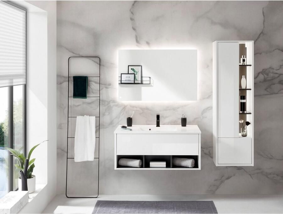 Places of Style Badkamerserie Studio Line bad in modern ontwerp 3-delig badkamer Kast wastafel en spiegel in twee kleuren beschikbaar opbergruimte (3-delig) - Foto 5