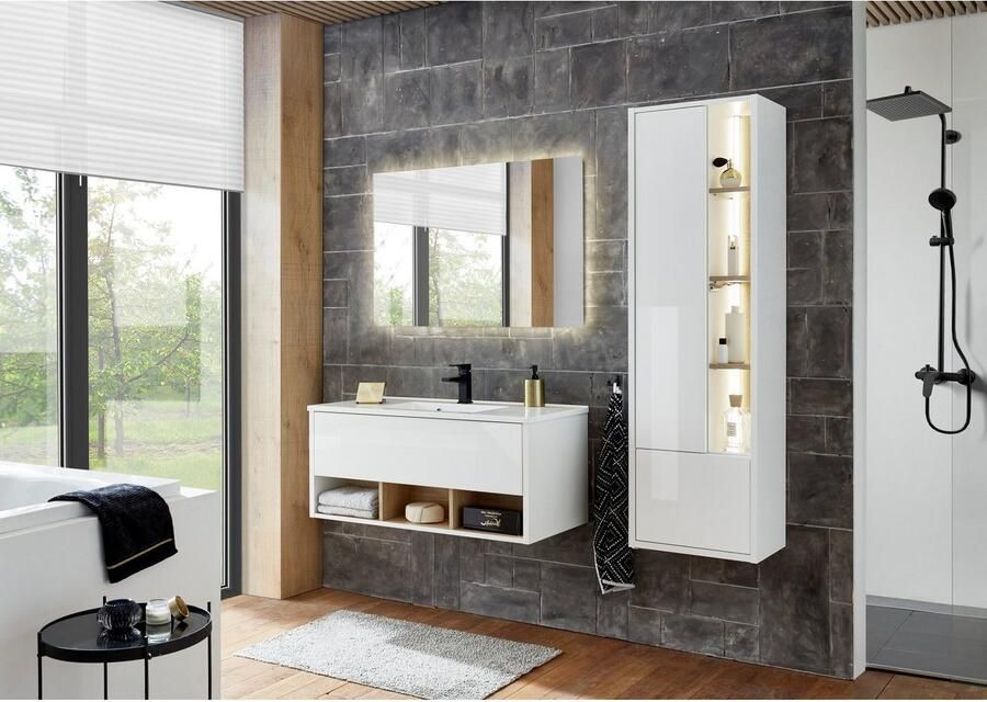 Places of Style Badkamerserie Studio Line bad in modern ontwerp 3-delig badkamer Kast wastafel en spiegel in twee kleuren beschikbaar opbergruimte (3-delig) - Foto 6