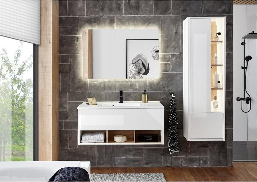 Places of Style Badkamerserie Studio Line bad in modern ontwerp 3-delig badkamer Kast wastafel en spiegel in twee kleuren beschikbaar opbergruimte (3-delig) - Foto 8