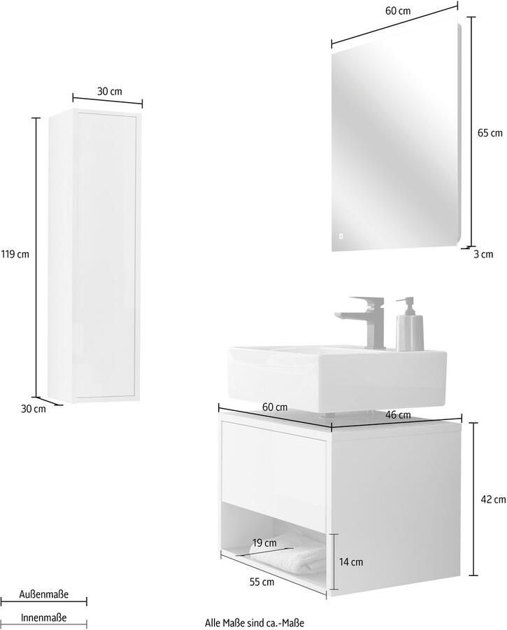 Places of Style Badkamerserie Studio Line bad in modern ontwerp 3-delig badkamer Kast onderkast en spiegel in twee kleuren beschikbaar opbergruimte (3-delig) - Foto 6