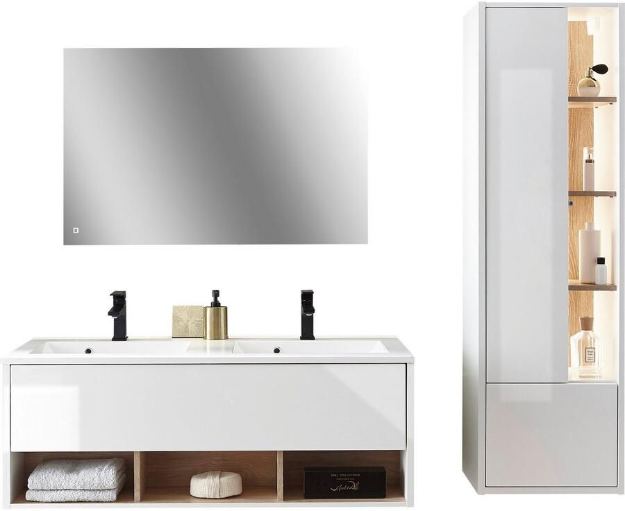 Places of Style Badkamerserie Studio Line bad in modern ontwerp 3-delig badkamer Kast wastafel en spiegel in twee kleuren beschikbaar opbergruimte (3-delig) - Foto 4