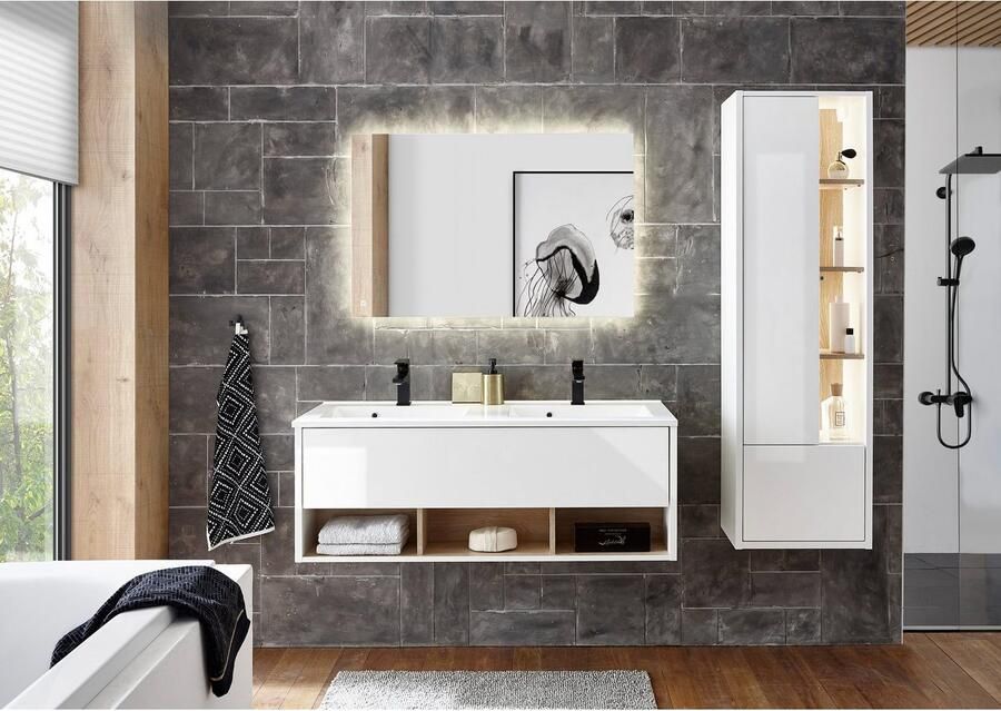 Places of Style Badkamerserie Studio Line bad in modern ontwerp 3-delig badkamer Kast wastafel en spiegel in twee kleuren beschikbaar opbergruimte (3-delig) - Foto 9
