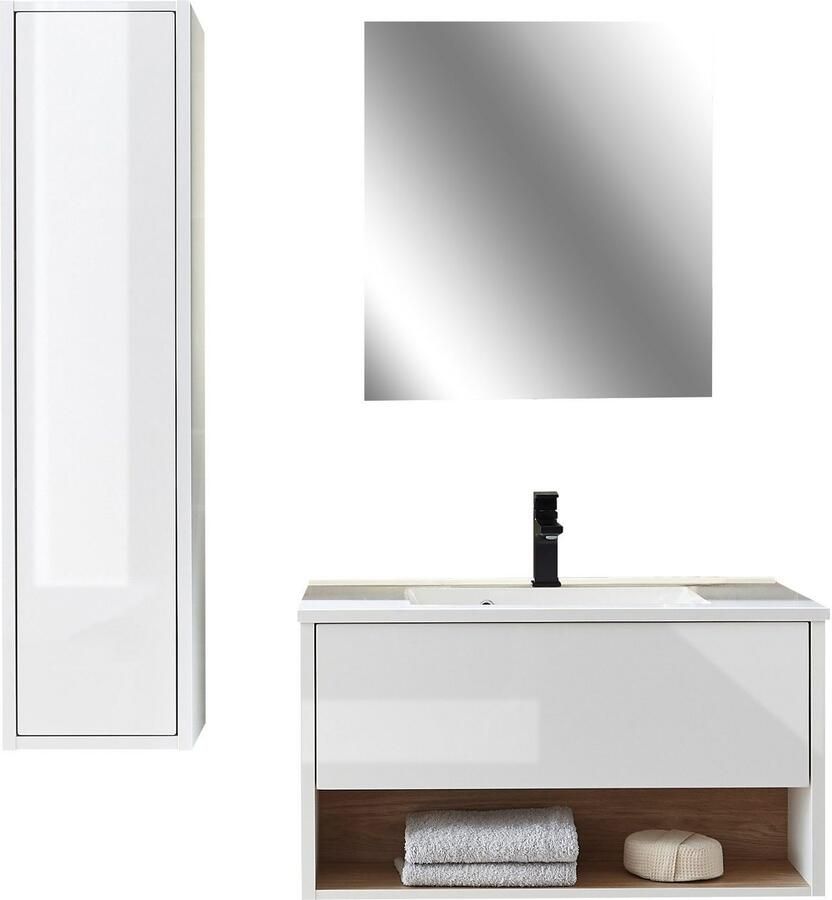 Places of Style Badkamerserie Studio Line bad in modern ontwerp 3-delig badkamer Kast wastafel en spiegel in twee kleuren beschikbaar opbergruimte (3-delig)