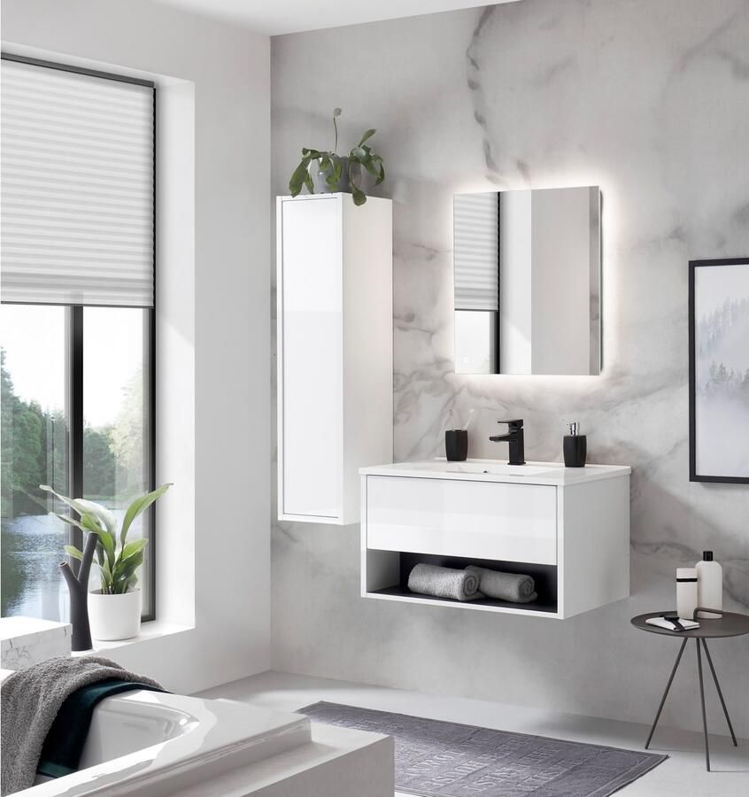 Places of Style Badkamerserie Studio Line bad in modern ontwerp 3-delig badkamer Kast wastafel en spiegel in twee kleuren beschikbaar opbergruimte (3-delig) - Foto 2