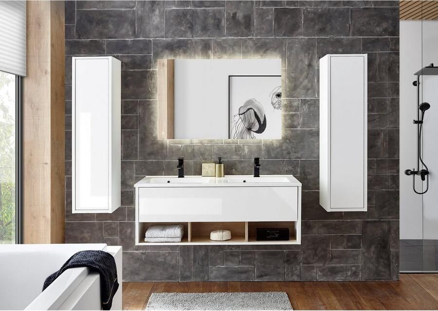 Places of Style Badkamerserie Studio Line bad in modern ontwerp 4-delig badkamer Kast wastafel en spiegel in twee kleuren beschikbaar opbergruimte (4-delig) - Foto 8