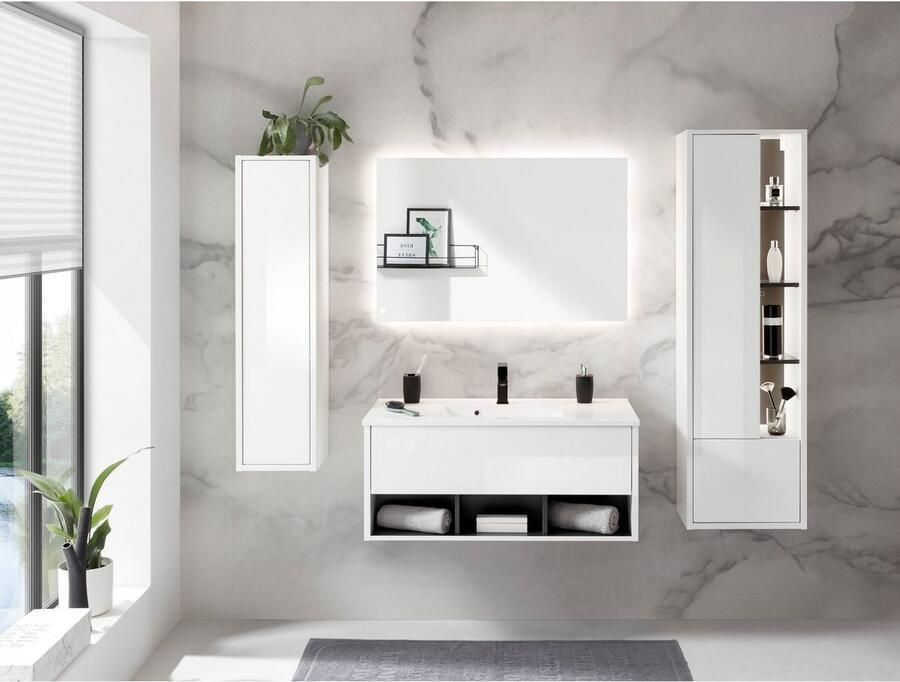 Places of Style Badkamerserie Studio Line bad in modern ontwerp 4-delig badkamer Kast wastafel en spiegel in twee kleuren beschikbaar opbergruimte (4-delig) - Foto 4