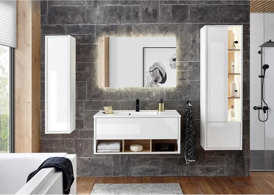 Places of Style Badkamerserie Studio Line bad in modern ontwerp 4-delig badkamer Kast wastafel en spiegel in twee kleuren beschikbaar opbergruimte (4-delig) - Foto 5