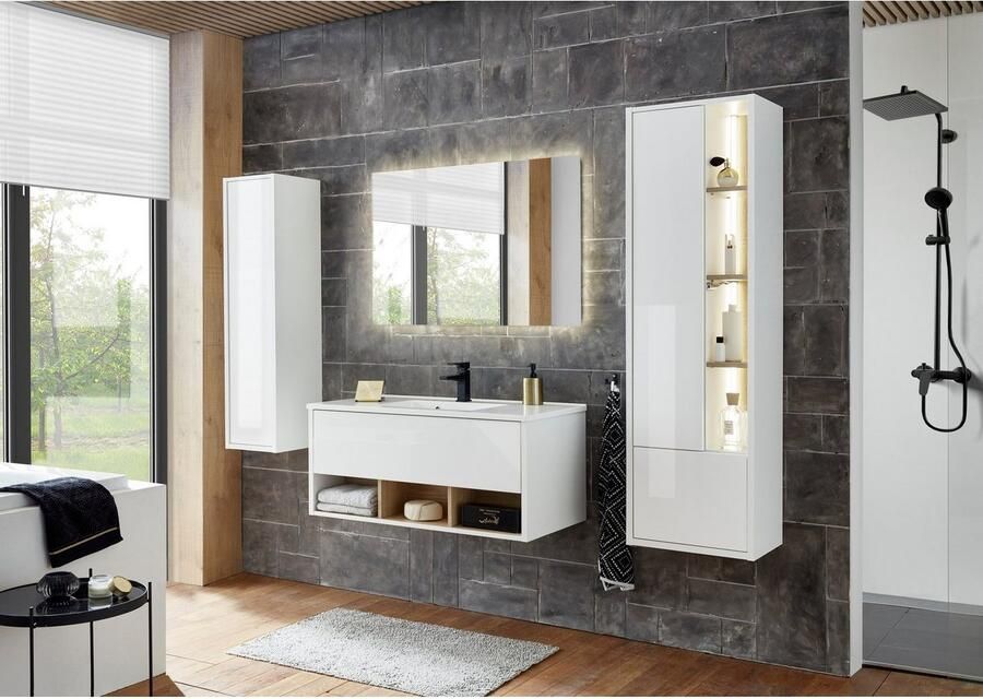 Places of Style Badkamerserie Studio Line bad in modern ontwerp 4-delig badkamer Kast wastafel en spiegel in twee kleuren beschikbaar opbergruimte (4-delig) - Foto 4