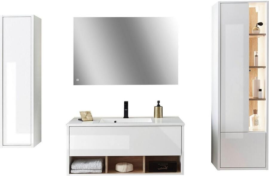 Places of Style Badkamerserie Studio Line bad in modern ontwerp 4-delig badkamer Kast wastafel en spiegel in twee kleuren beschikbaar opbergruimte (4-delig) - Foto 12