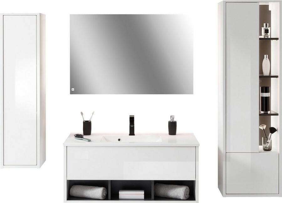 Places of Style Badkamerserie Studio Line bad in modern ontwerp 4-delig badkamer Kast wastafel en spiegel in twee kleuren beschikbaar opbergruimte (4-delig) - Foto 5
