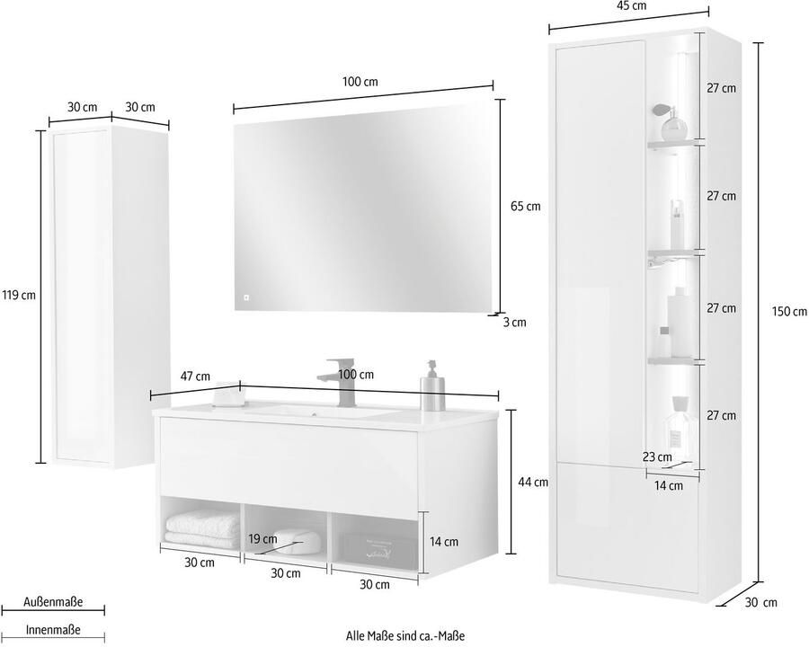 Places of Style Badkamerserie Studio Line bad in modern ontwerp 4-delig badkamer Kast wastafel en spiegel in twee kleuren beschikbaar opbergruimte (4-delig) - Foto 2