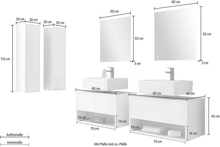 Places of Style Badkamerserie Studio Line bad in modern ontwerp 6-delig badkamer Kast onderkast en spiegel in twee kleuren beschikbaar opbergruimte (6-delig) - Foto 11