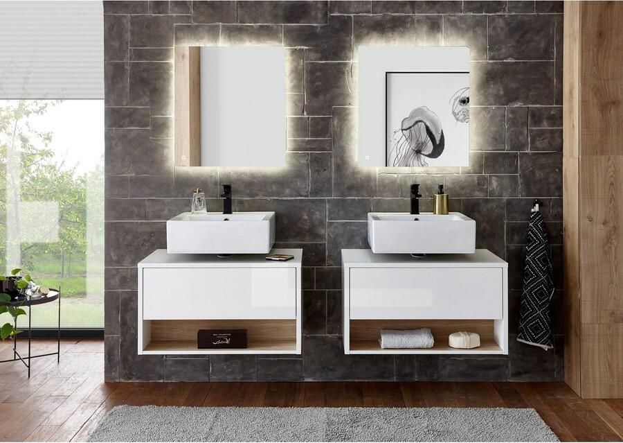 Places of Style Badkamerserie Studio Line bad in modern ontwerp 6-delig badkamer Kast onderkast en spiegel in twee kleuren beschikbaar opbergruimte (6-delig) - Foto 8