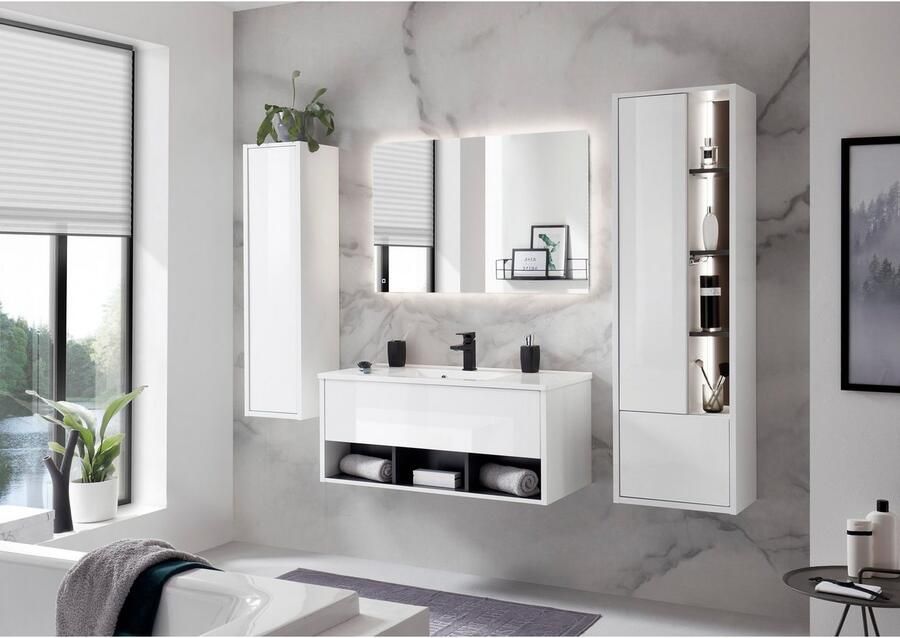 Places of Style Badkamerserie Studio Line bad in modern ontwerp 4-delig badkamer Kast wastafel en spiegel in twee kleuren beschikbaar opbergruimte (4-delig) - Foto 8
