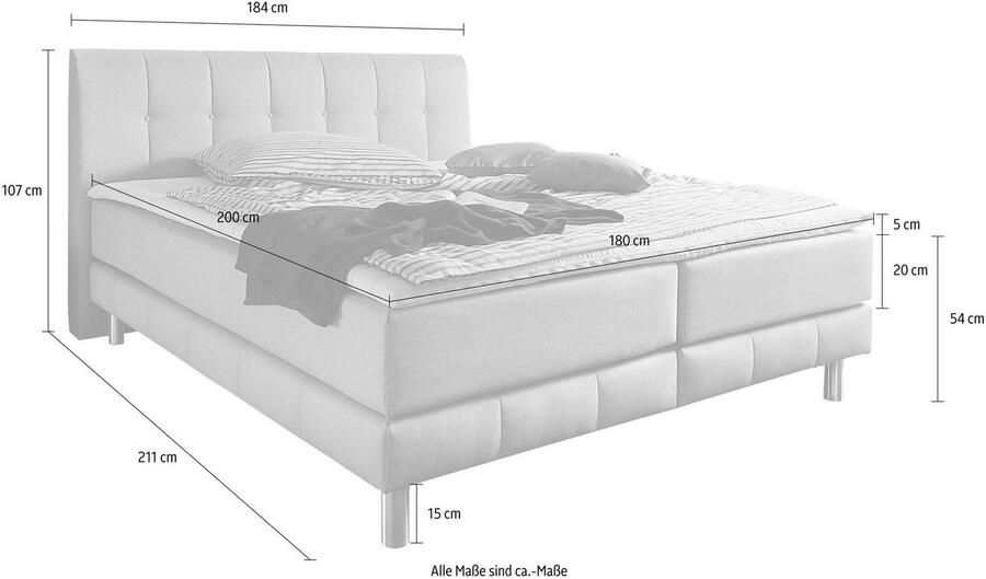Places of Style Boxspring Cafone incl. topmatras 5 breedtes 3 matrassoorten en 3 hardheden ter keuze - Foto 5