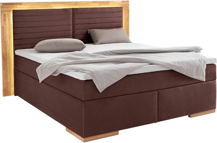 Places of Style Boxspring Cup met ledverlichting massief houten lijst en topmatras in 2 hardheden - Foto 3