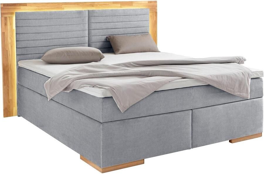 Places of Style Boxspring Cup met ledverlichting massief houten lijst en topmatras in 2 hardheden - Foto 3